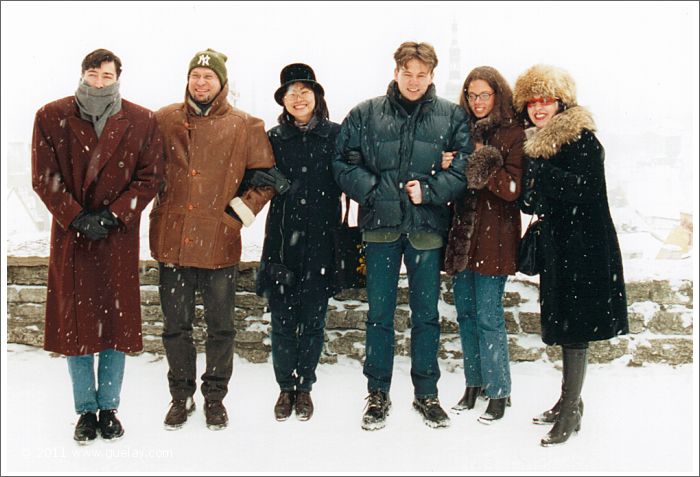 Nariman, Hristan, Feng-Chiu, Piotr, Kristine and Gülay at snowfall in Tallinn