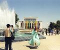 Gülay Princess posing in front of Samarkand's concert hall (1997)