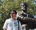 Nariman Hodjati in front of Amir Temur memorial in Samarkand (2003)